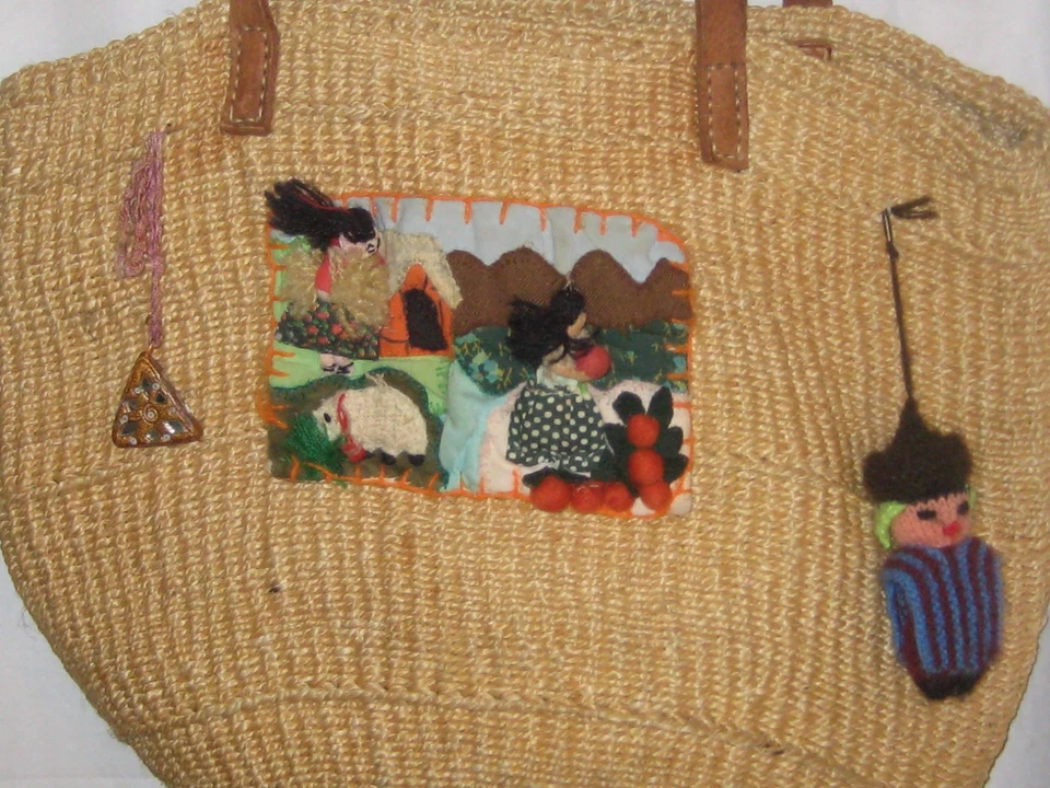 Bolso de Mano Vintage Mercado Peruano Tejido Paja Arte Popular Artesano Gran Tamaño Único Foto 4 de 4