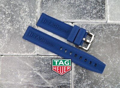 New 22 mm Authentic TAG HEUER Soft Rubber Strap Blue OEM Diver Watch Band G