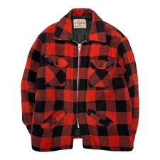 Vintage 70s Weather guard By Shane Buffalo Check Plaid Wool Jacket Red Black Med