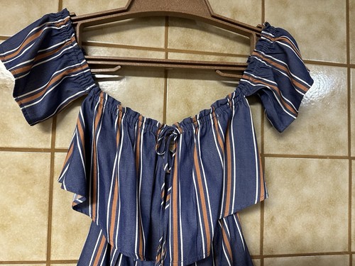 Saltwater Luxe Women’s Boho Retro Off Shoulder One Piece Striped Romper, Sz XS - Picture 4 of 12