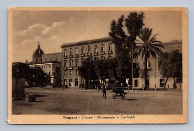 Antique Italy Postcard TRAPANI Piazza Garibaldi Monuments 1926 to Brooklyn NY