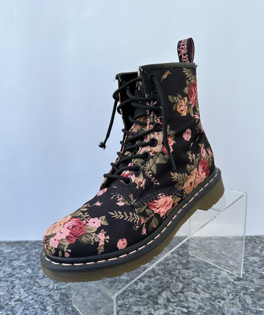 Dr. Martens Victorian Rose Antique Floral Black Canvas Combat Moto