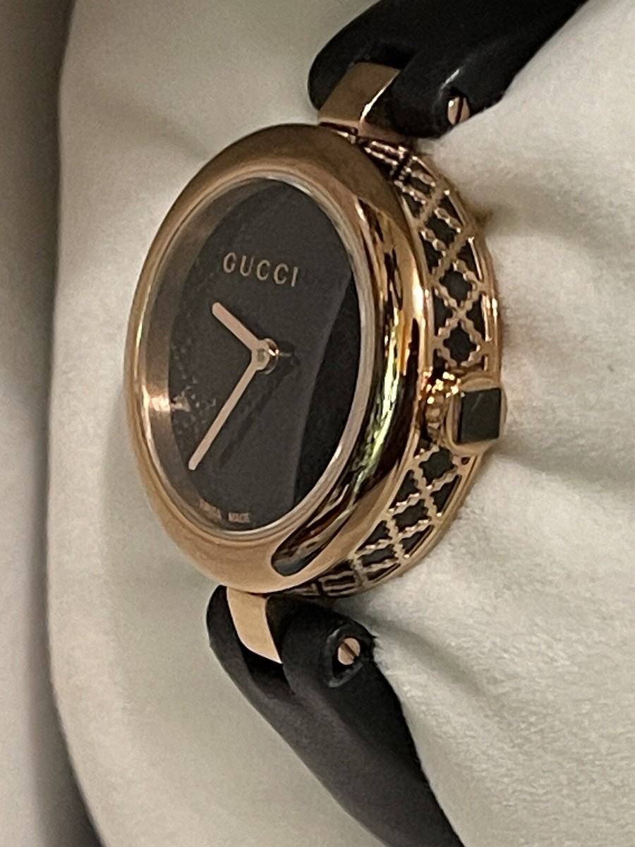 腕時計その他 GUCCI Woman Watch Black YA141501 GUCCI Diamantissima SM Pink PVD Gold Black LTHR Women's