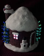 Christmas Snow Igloo Glittered Roof SANTA ON CHIMNEY Vintage