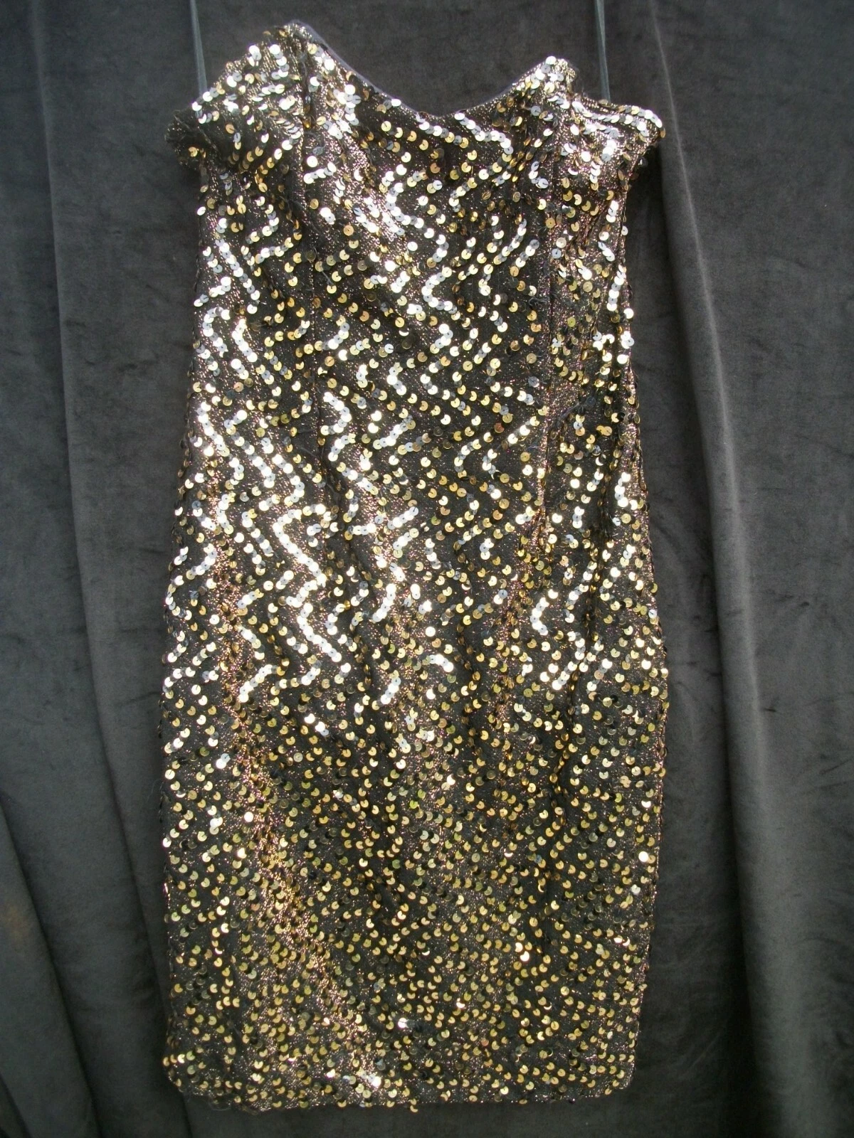 Vtg Dress Black & Gold Sequin Optional Ruffle Straps Size 3/4 J Reynold Designs