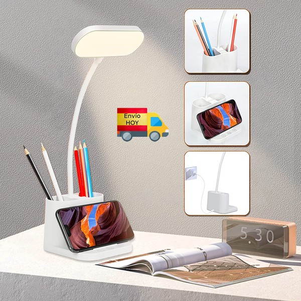 FLEXO LAMPARA DE MESA USB BATERIA RECARGABLE ESCRITORIO SOPORTE MOVIL ENVIO HOY