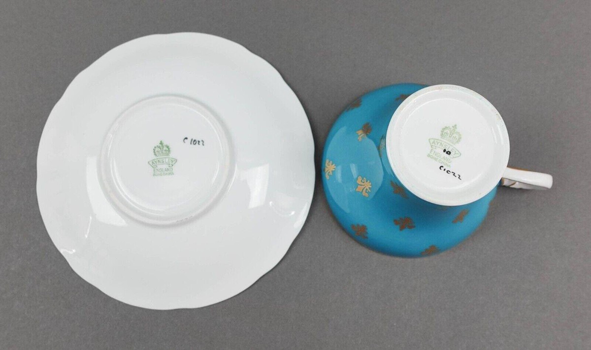 22 【磁器】AYNSLEY Aynsley England Cabbage Rose Turquoise Blue Gold Fleur De