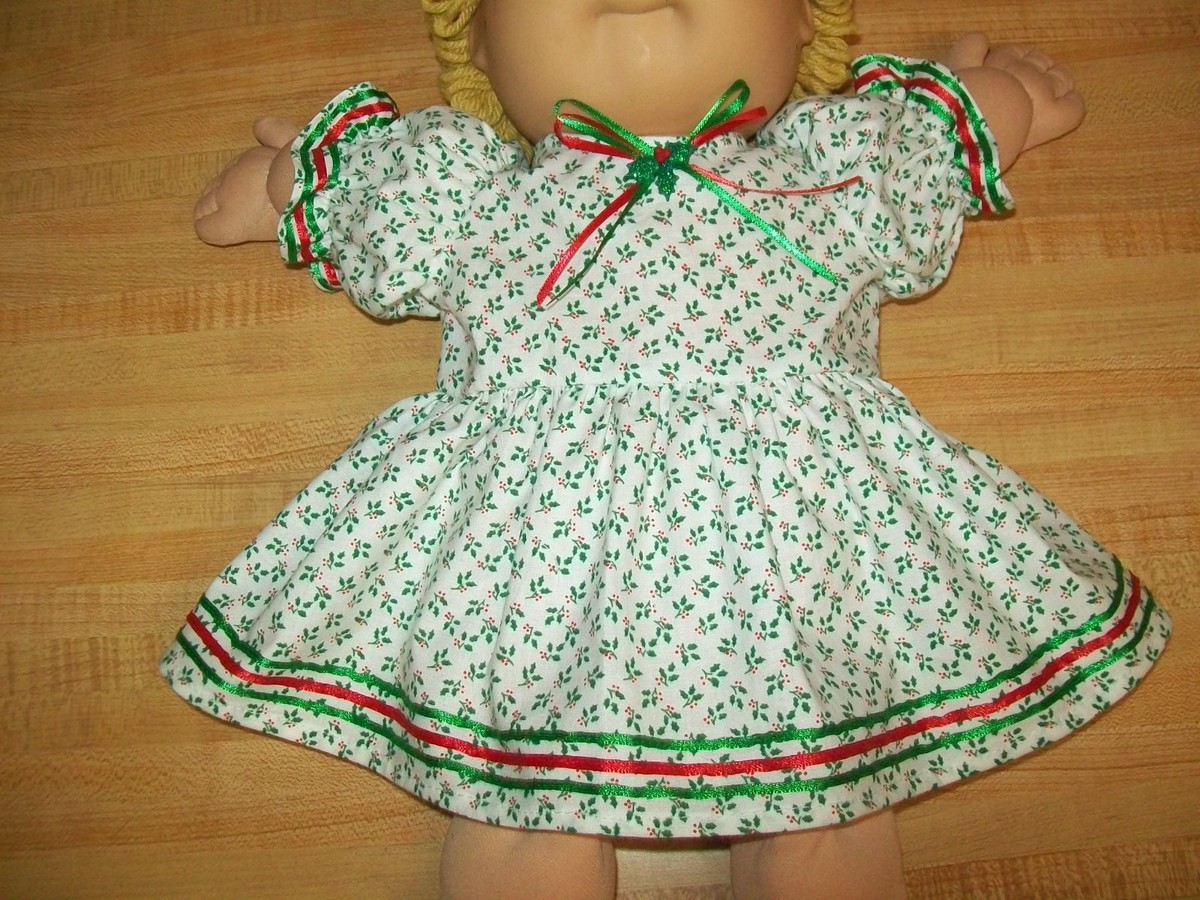 CHRISTMAS HOLLY BERRY DRESS W/ BUTTON RIBBONS for 14" CPK Cabbage Patch PREEMIE | eBay CHRISTMAS HOLLY BERRY DRESS W/ BUTTON RIBBONS for 14" CPK Cabbage Patch PREEMIE | eBay