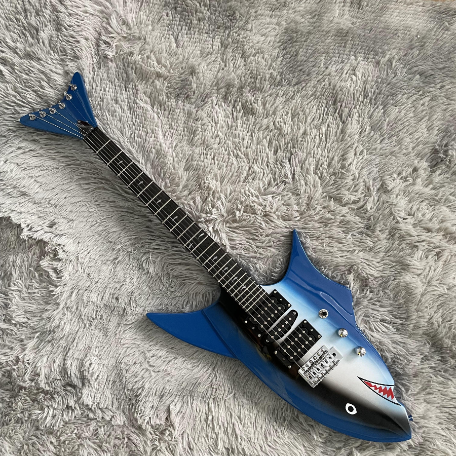 Custom Blue Electric Guitars Special Shark Shape HH Pickups Custom Blue Electric Guitars Special Shark Shape HH Pickups