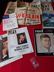 Kennedy Assassination, Original Morning Newspapers, Life, Button, others