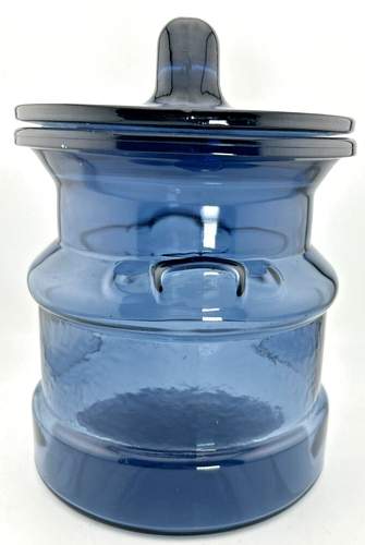 LE Smith Cobalt Blue Glass Lidded Apothecary Jar Canister Milk Can Vintage - Picture 3 of 7