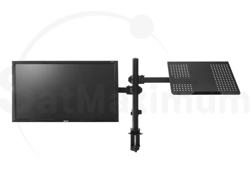 Monitor Stand with Laptop Tray Desk Mount 2-in-1 Dual Arm Fully Adjustable Mount - Image 4 of 4