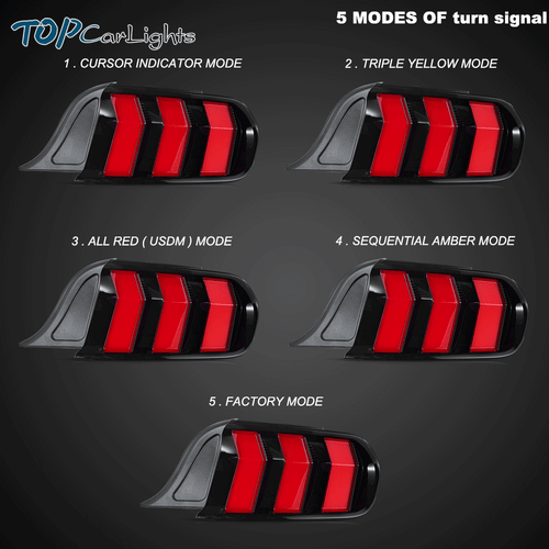 VLAND Red LED Tail Lights For 2015-2023 Ford Mustang 5Modes Style w/Sequential - Picture 2 of 14