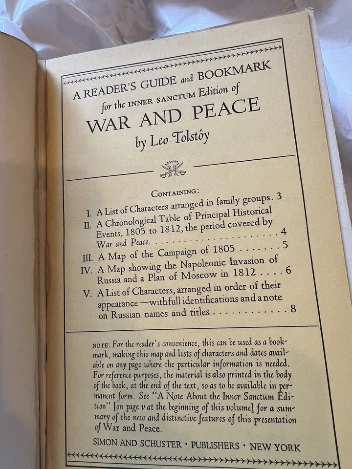 Book War and Peace Leo Tolstoy Inner Sanctum Edition Hardcover 1st Edition 1942 - Image 4 of 4