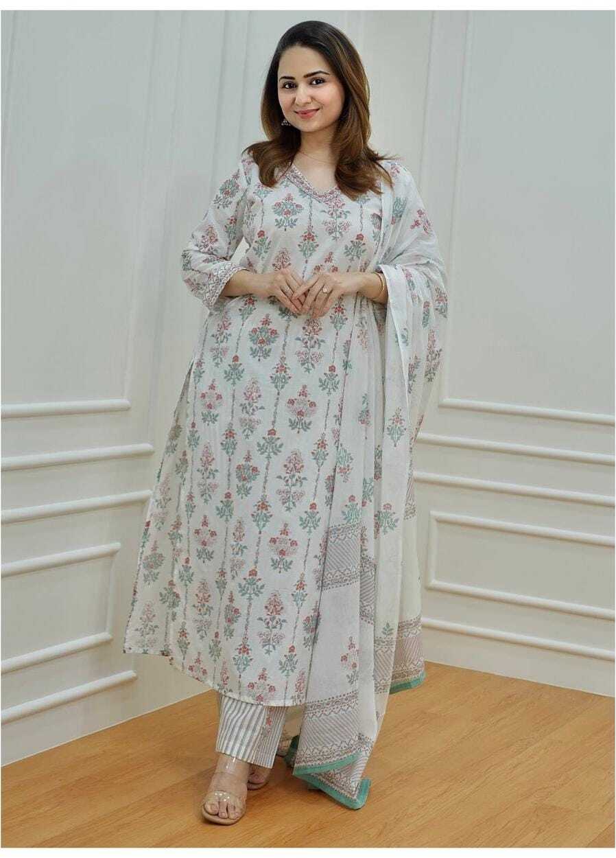 Pure Linen Kurti Pant Set with Handwork and Digital Print Dupatta for Women