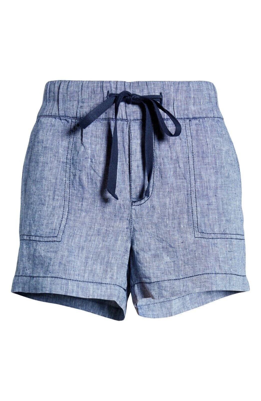 Caslon Linen Shorts Womens Size L Drawstring Waist Pockets Blue New