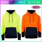 2PC Hi-Vis Safety Work Wear Long Sleeve Jacket  Unisex Hooded Fleece Warm Top