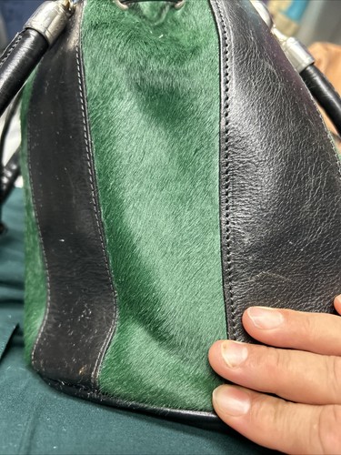 VINTAGE VALENTINA ITALY Green & BLACK LEATHER DRAWSTRING BUCKET BAG ~NICE~ - Picture 16 of 23