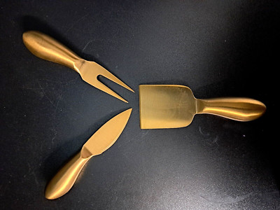 Cheese Spreader Fork Knife Service Set Gold Tone 5''x1''x2'' Set of 3 Unbranded