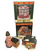 Lot Of 19 Coca Cola Town Square Collection Christmas Snow Village Figures
