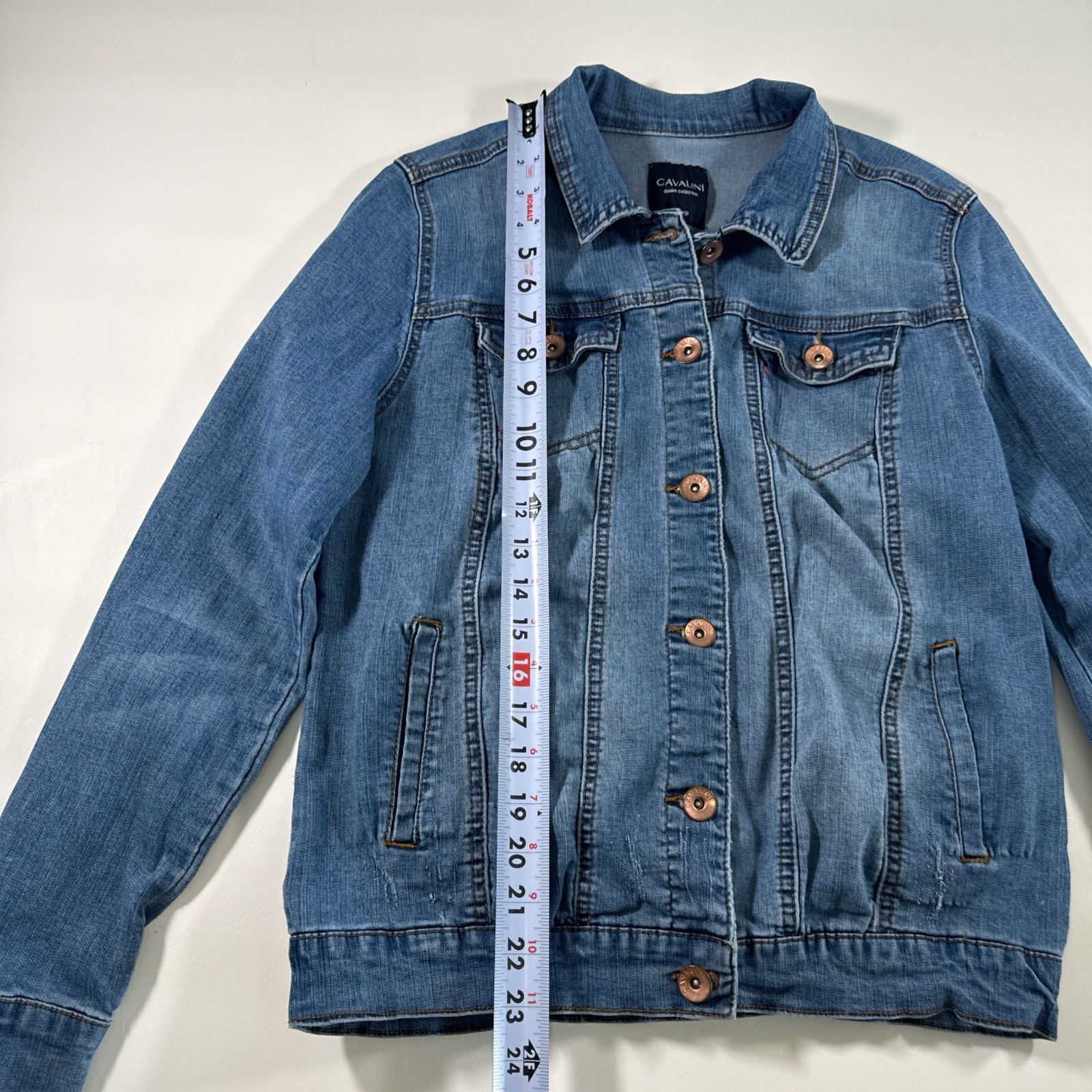 Cavalini Blue Button Collared Pockets Women's Den… - image 5