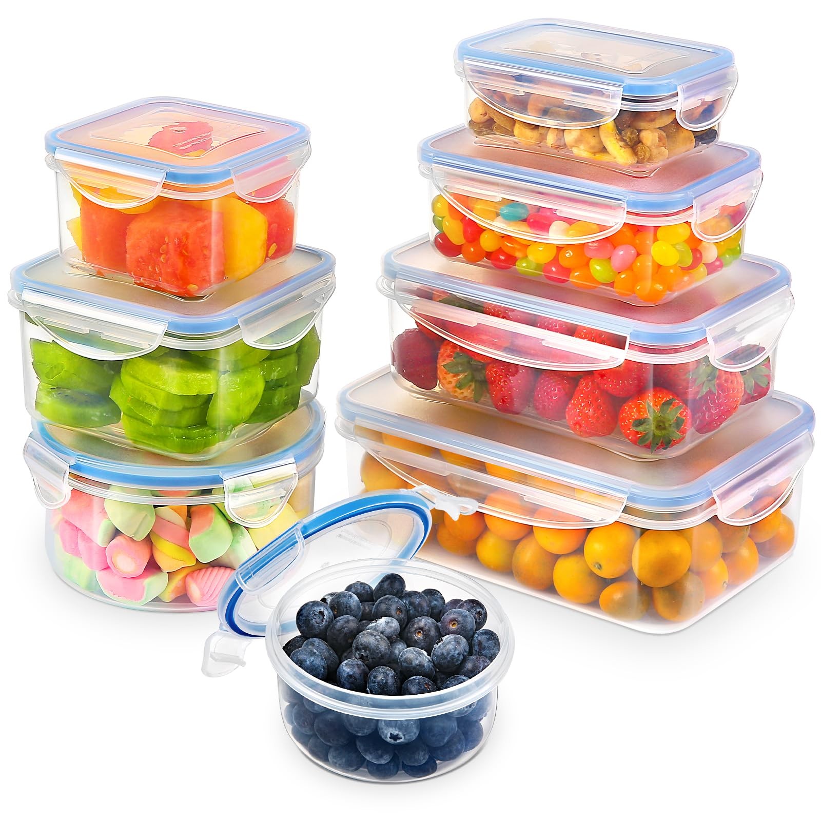 YASHE Food Storage Containers 16PCS (8 + 8 0.24-1.5L, Transparent - Image 2