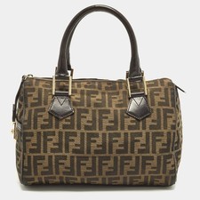 Fendi Forever Bauletto Tobacco Zucca Canvas and Leather Bag