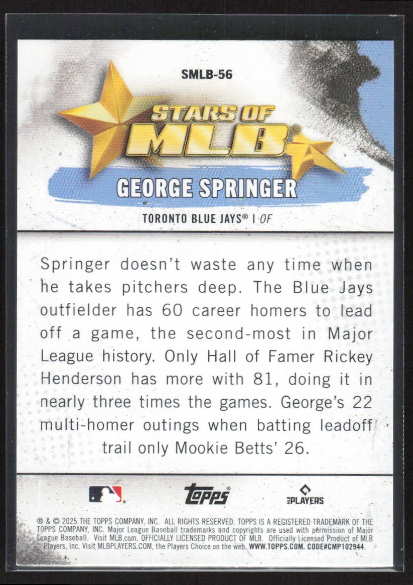 2025 Topps Series 2 #SMLB-56 George Springer Stars of MLB Toronto