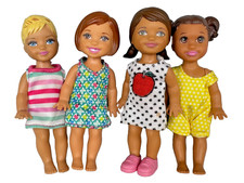 DS LOT N OF 4 DRESSED BARBIE DOLL KELLY IN CLOTHING DRESS TOP PANTS SHOES BLACK