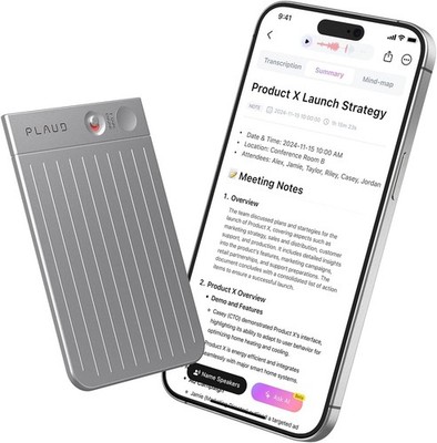 Plaud Note AI Voice Recorder 64GB Transcriber Summarizer Bluetooth Black