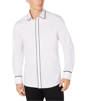 Ryan Seacrest Mens Woven Tuxedo Button Up Shirt, whitesolid, L Neck