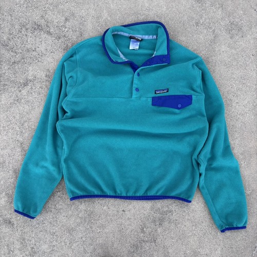 PATAGONIA Vtg 90s Synchilla Snap T Fleece Pullover Sweater Jacket Medium Teal - Image 1