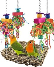 Conure Toys, Bird Grass Swing Mat Parrot Climbing Hammock with Colorful Toys for
