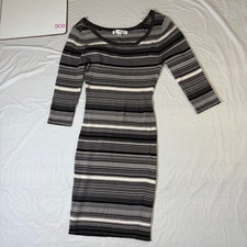 Say What? Womens XL Striped Ribbed Knit Bodycon Sweater Dress 3/4 Sleeve Grey