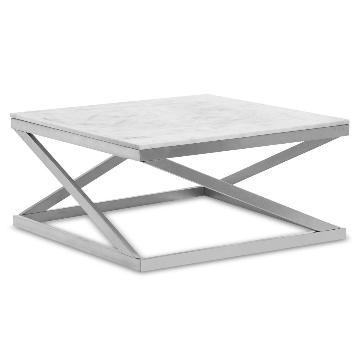 Table basse design Palamo blanche en métal argenté luxe