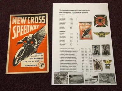 Speedway programme pre war New Cross v Harringay 18th August 1937 - Image 1 of 2