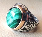 Solid 925 Sterling Silver Natural Green Malachite Cab Gemstone Men's Unisex Ring
