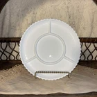 Vintage Milk Glass White Round Divided Platter Scalloped Rim