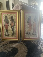 Pair Of Vintage African Batik Paintings / Screenprints 