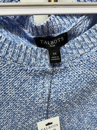 Neu mit Etikett Talbots blauer Pullover Zopfmuster Pullover gewellter Saum Damengröße 1X - Bild 3 von 7