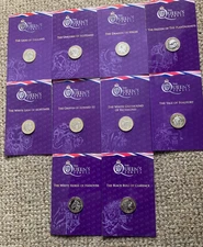 Full set of 10 x 2021 Queens Beasts £2 pound Coins, carded ,Pobjoy Mint BUNC