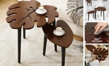 Leaf Nesting Tables Set of 2, Small Side Tables f Set with Leaf Vein Monstera
