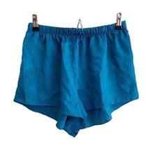 Vintage Embossed Silky Satin Lingerie Pajama Shorts High Cut Size Medium Teal