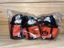 Boyds Bears Mini Halloween Masked Cat Dog Bear Pumpkin Bag 2005 Plush Lot NIP