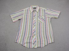 True Vintage JCPenney Shirt Mens Large Pink Blue Colorful 60s 70s Disco Leisure