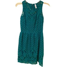 #8671 XHILARATION WOMENS GREEN LACE SLEEVELESS SHORT DRESS SIZE S Y2K
