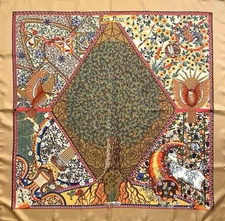 Hermes Silk Scarf Carre 90 The Central Axis of the World Rare Color Used