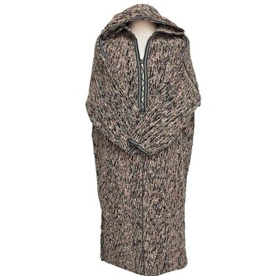 Moroccan Pink Black Multicoloured 3-Quarter Length Thick Wool Blend Hooded Th