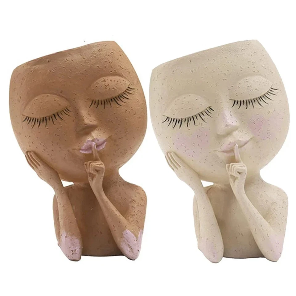European Girl Face Resin Planter Pot – Creative Flowerpot for Succulents & Gift - Image 2 of 4