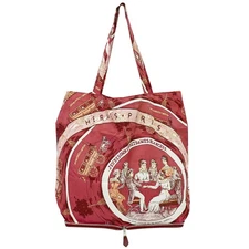 HERMES Silky Pop Leather Silk Foldable Tote Bag Bordeaux